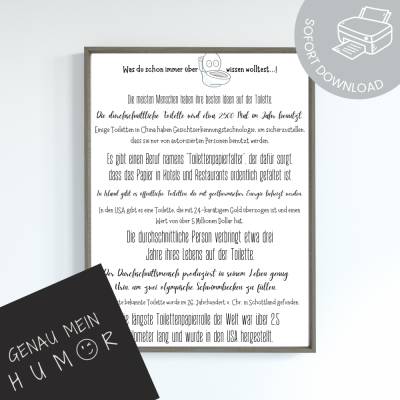 Lustiges Poster für Bad und WC unnützes Wissen zum Ausdrucken | digitale Datei ausdrucken und aufhängen