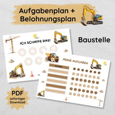 Baustelle Wochen Aufgabenplan und Belohnungsplan für Kinder zum Ausdrucken, PDF Jungs Routineplan