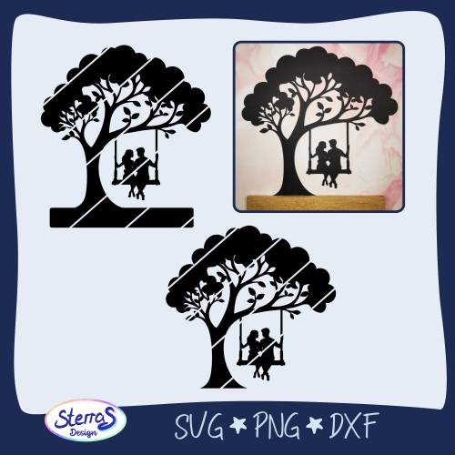 Plotter und Laserdatei - Klötzchendeko „Baum mit Pärchen“ • SVG DXF PNG • Deko für Hochzeit & Valentinstag