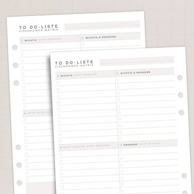 Eisenhower-Matrix A5 Planer-Einlagen | 25 Blatt gelocht | 100g Papier