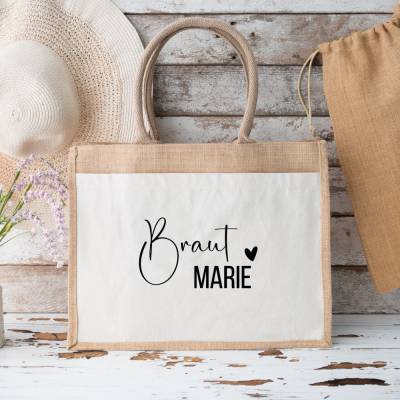 Personalisierte Jute-Tasche zur Hochzeit & JGA – für Braut, Trauzeugin & Co.