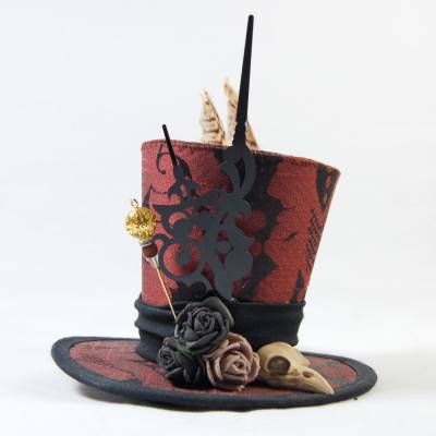 Mini-Hütchen - Steampunk Fascinator Resin-Vogelschädel Rosen Zeiger Brokat