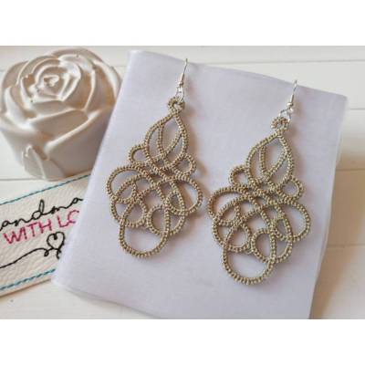 Große Spitzen Ohrringe sand, leicht, Lace Boho Sommer