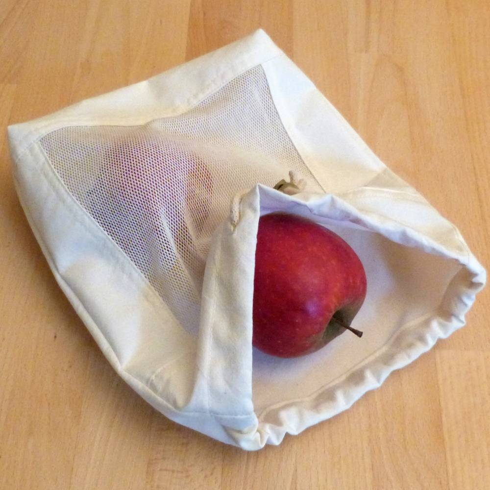Zero Waste: Obst-Beutel, Brötchentüte, Brotbeutel mit Sichtfenster aus Biobaumwolle in 3 Größen Bild 2