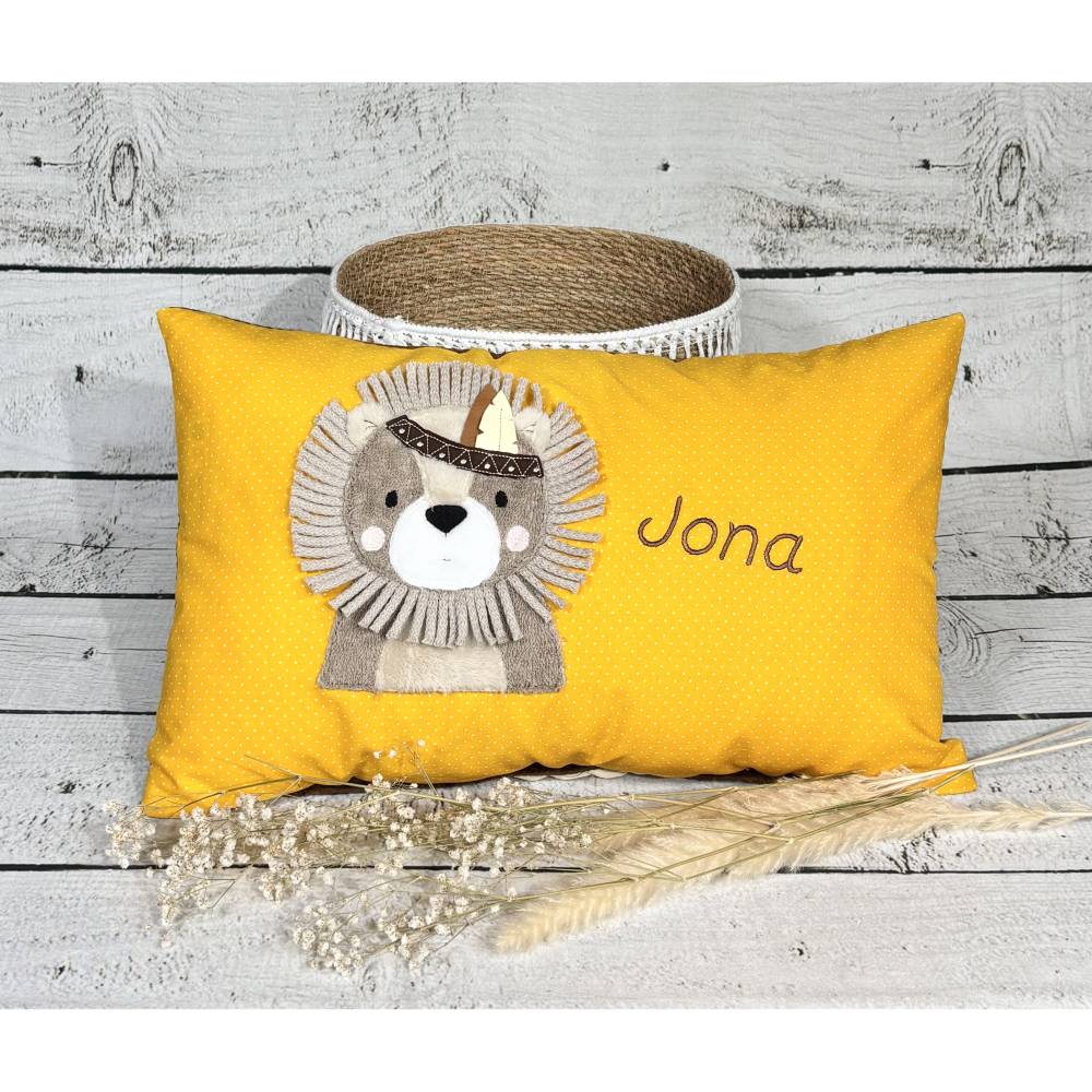 Kissen Namenskissen Löwe Kissenbezug 30 x 50 cm Rückseite Waffelpique personalisiert individuelles Geschenk