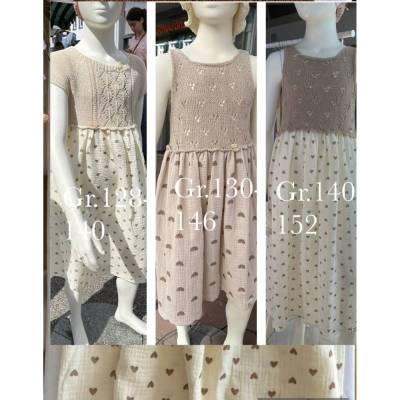 Musselin Mädchenkleid Gr.134,140,146-152 Sommerkleid  ärmellos Creme /beige wadenlang Einschulungskleid