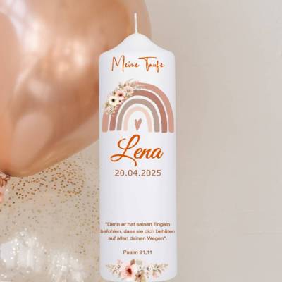 Taufkerze ,Regenbogen mit Blume Floral ,für Mädchen Maße 25x8 cm