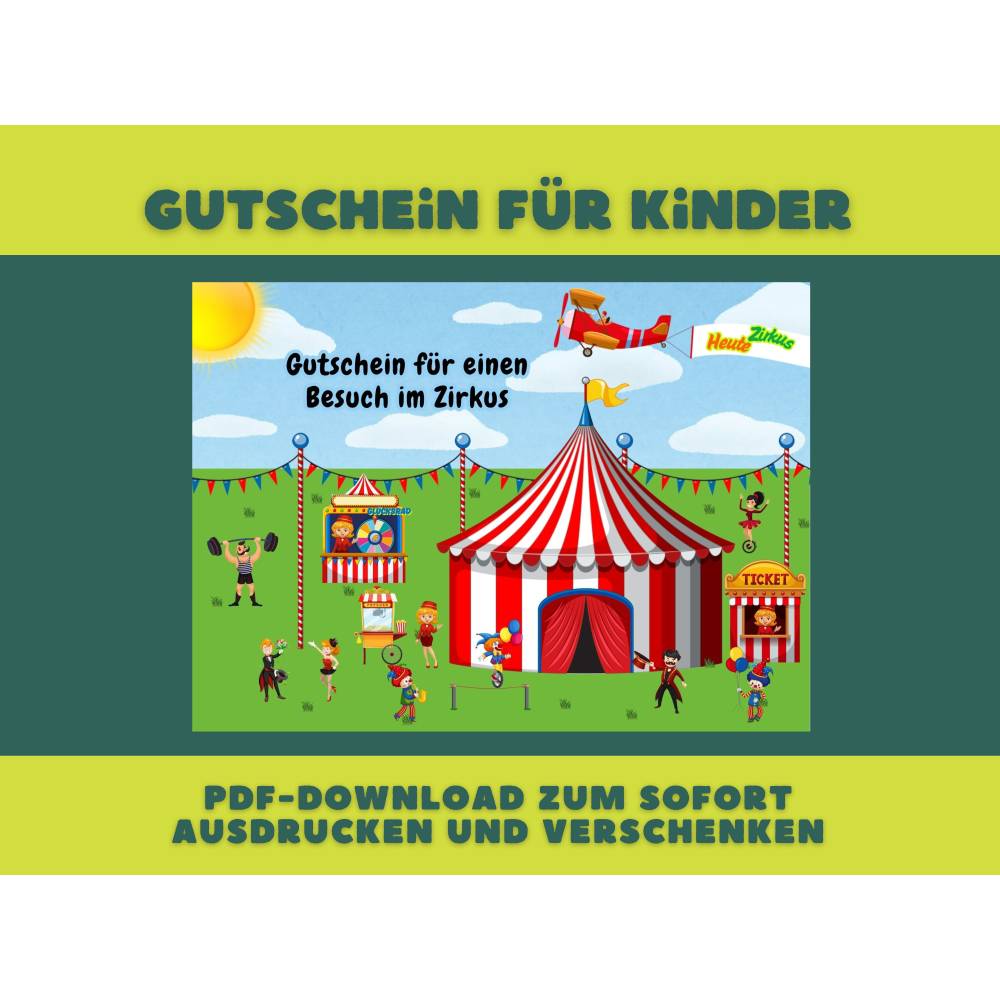 Gutschein für einen Besuch im Zirkus, Gutscheine für Kinder, Gutschein zum Ausdrucken Bild 1
