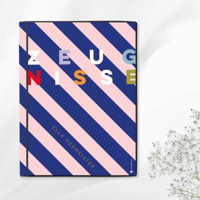 Personalisierte Zeugnismappe "Streifen", Geschenk zur Einschulung, A4 Sichtbuch mit Namen