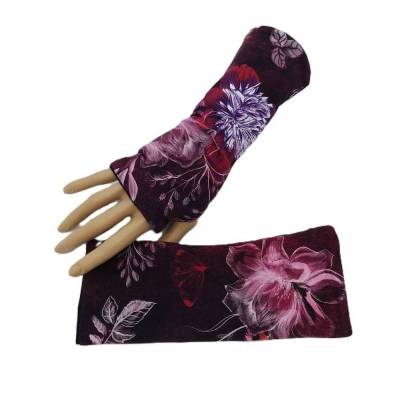 Wende- Armstulpen mit Daumenloch Blumen rot, 95% Baumwolle, 5% Elasthan