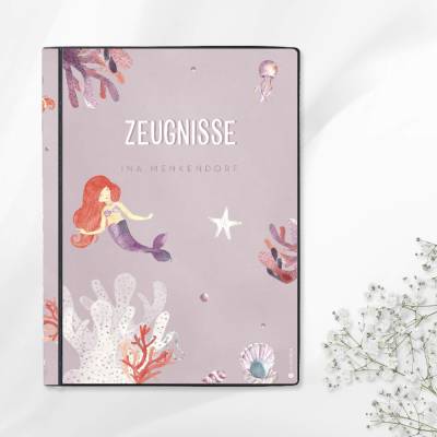 Personalisierte Zeugnismappe "Meerjungfrau", Geschenk zur Einschulung, A4 Sichtbuch mit Namen