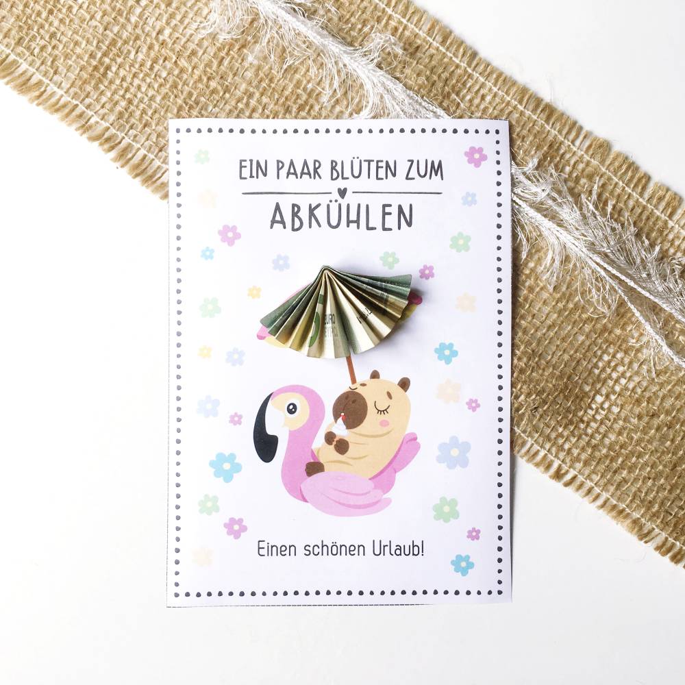 Druckvorlage Geldgeschenk Urlaub - Reisekasse - Meer - Wasser - Strand - Wasserschwein - Reise- Geschenkidee - ausdrucke Bild 1