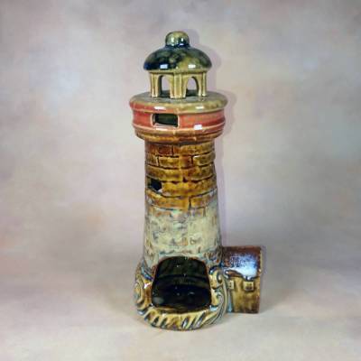 Vintage Deko Kerzenhalter aus Keramik – Leuchtturm mit maritimen Details