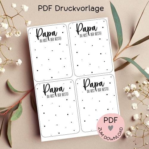 Karten "Papa", Digitale Datei, PDF-Druckvorlage, zum ausdrucken u. ausschneiden, z.B. f. kleine Geschenke z. Vatertag