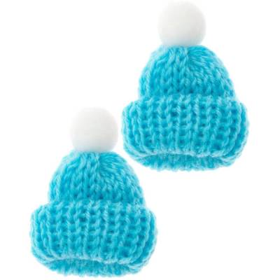 Miniatur Strickmütze hellblau – 2er Set | Winterdeko | Wichtelzubehör | DIY Basteln | Dekoration Mini