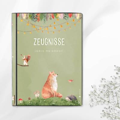 Personalisierte Zeugnismappe "Waldtiere", Geschenk zur Einschulung & Schulstart, A4 Sichtbuch mit Namen