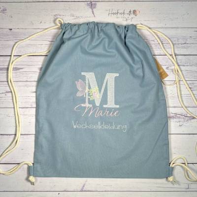 Kita Beutel Wechselkleidung personalisiert I Baumwollbeutel mit Namen bestickt I Kindergartentasche mit Monogramm