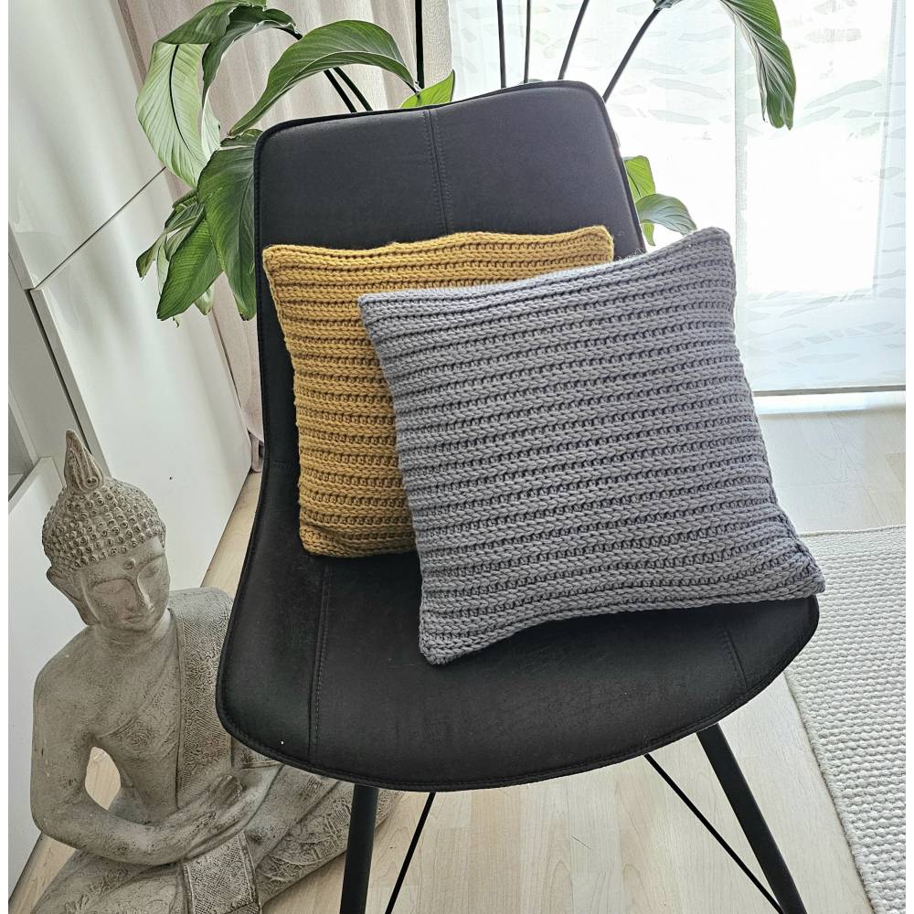 Strickkissen, Wolle, grau, gestrickt, Zierkissen, Dekokissen, Kissenhülle
