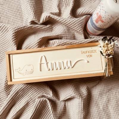 Exklusive, personalisierte Kerzenbox mit Namen – Elegante Holzkiste mit individueller Gravur für die Taufkerze