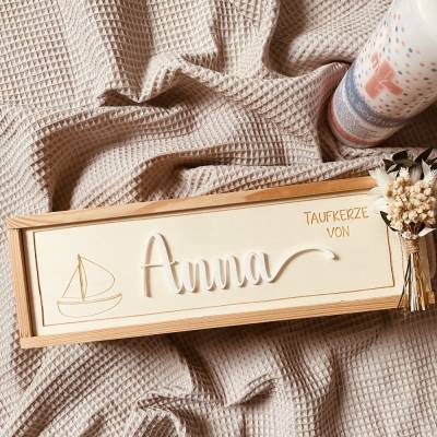 Exklusive, personalisierte Kerzenbox mit Namen – Elegante Holzkiste mit individueller Gravur für die Taufkerze