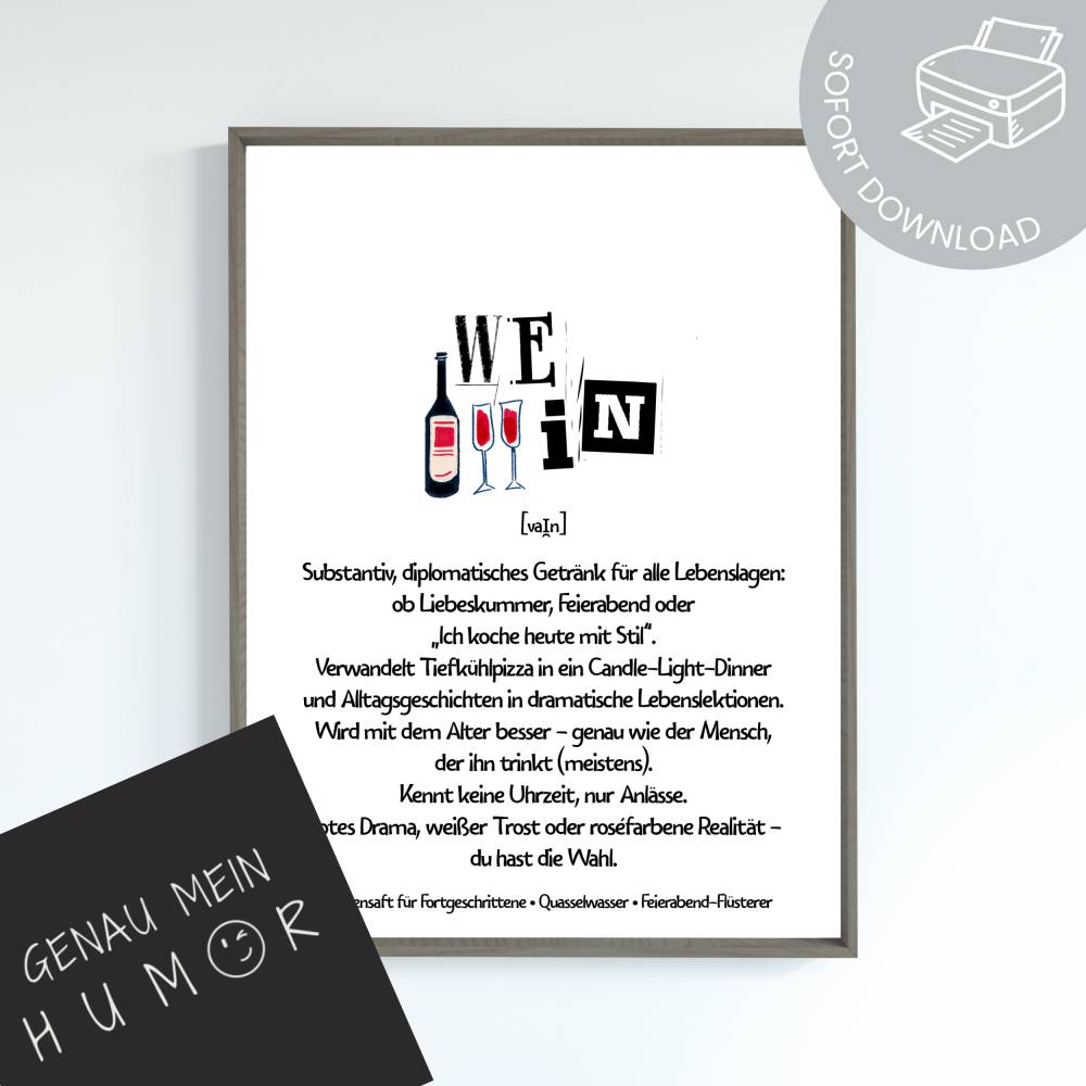 lustige Definition Wein Poster zum Ausdrucken | digitale Datei ausdrucken und aufhängen | Weinposter Bild 1