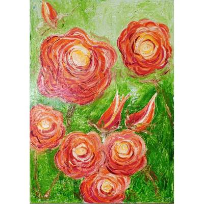 In der Nelkenstraße (Rosen) - Originalgemälde in Öl auf Leinwand Keilrahmen, 50 x 70 cm