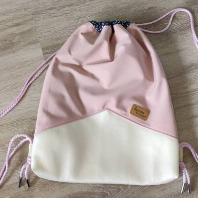 Turnbeutel Kinder aus Softshell Kunstleder weiß, rosa Kitabeutel