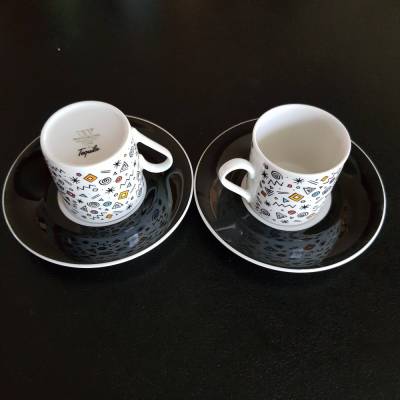 Vintage Winterling Espressotassen Set – 2 Mokkatassen mit Tellern – 90er Jahre – Porzellan – Tequila Design