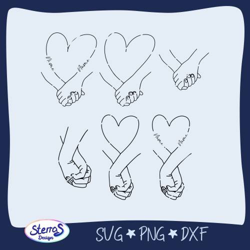 Plotterdatei Bundle Hand in Hand • 4 romantische Motive SVG DXF PNG • Hände halten • Liebe & Familie • Laserdatei Set