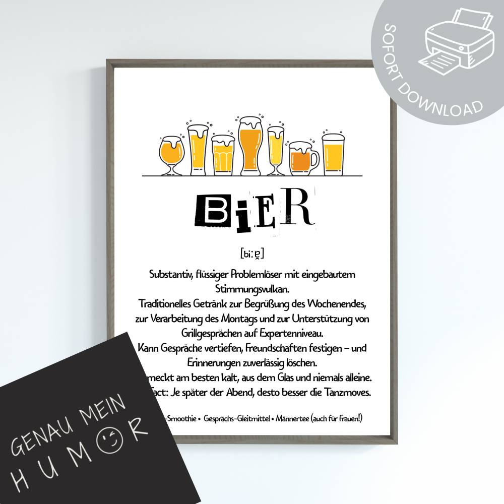 lustige Definition Bier Poster zum Ausdrucken | digitale Datei ausdrucken und aufhängen | Bierposter Bild 1