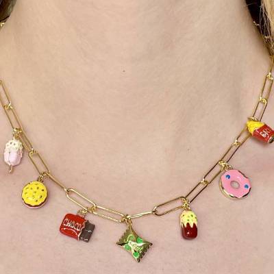 Halskette Fastfood Cheatday Charm Burger Eis Pommes Frauen bunte Sommer Anhänger