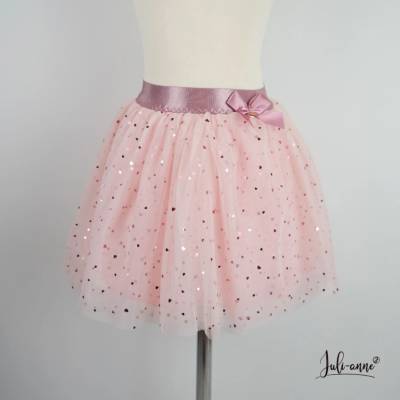 Tüll-Rock Metallic Herzchen Rosa  (3 Längen)