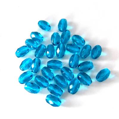 30 Glasschliffperlen oval - blue zircon, 9 x 6 mm