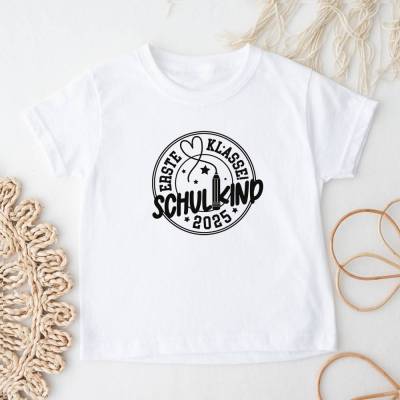 T-Shirt Einschulung 2025 – Kinder T-Shirt aus Baumwolle mit Motiv in Wunschfarbe