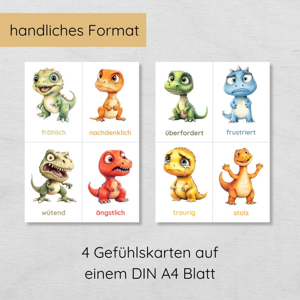 26 Dino Gefühlskarten für Kinder zum Ausdrucken, Dinosaurier Bildkarten Emotionen lernen Bild 4
