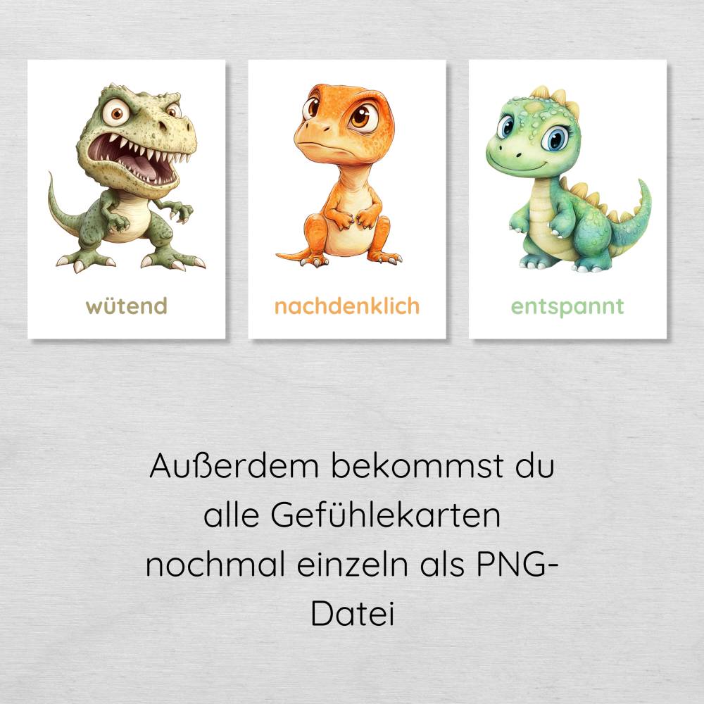 26 Dino Gefühlskarten für Kinder zum Ausdrucken, Dinosaurier Bildkarten Emotionen lernen Bild 5