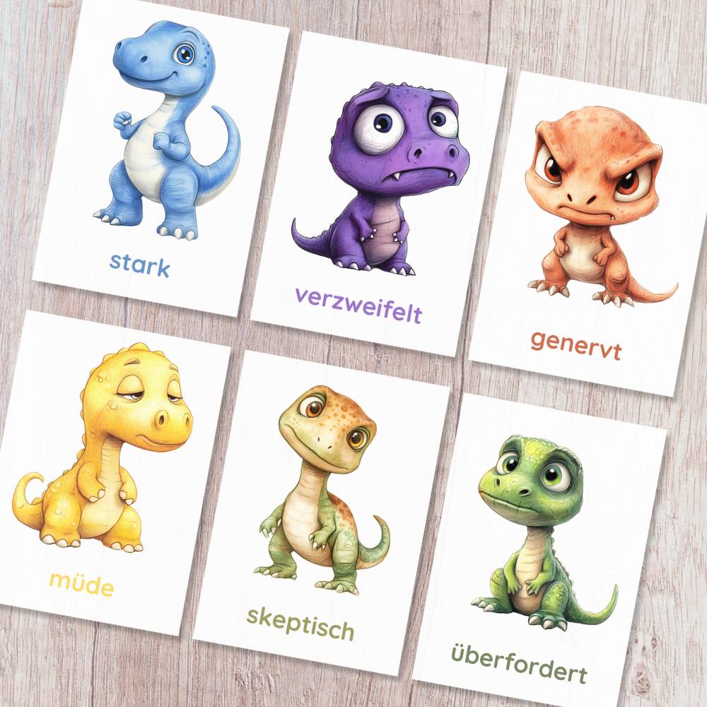 26 Dino Gefühlskarten für Kinder zum Ausdrucken, Dinosaurier Bildkarten Emotionen lernen Bild 6