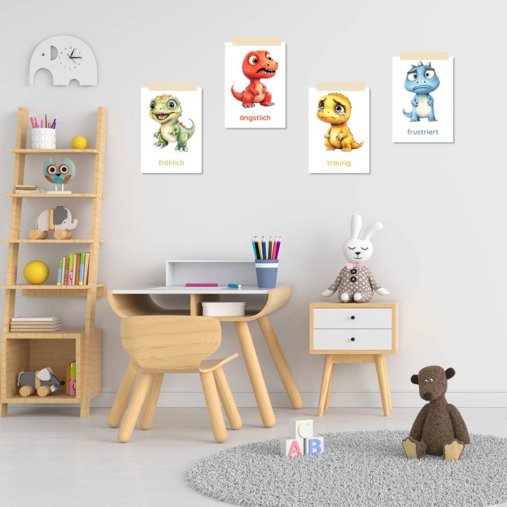 26 Dino Gefühlskarten für Kinder zum Ausdrucken, Dinosaurier Bildkarten Emotionen lernen Bild 7
