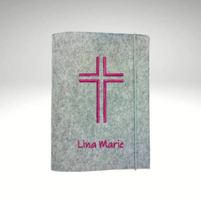 KLEINE evangelische Gesangbuch Hülle KREUZ personalisiert mit Verschluss. Geschenk zur Konfirmation