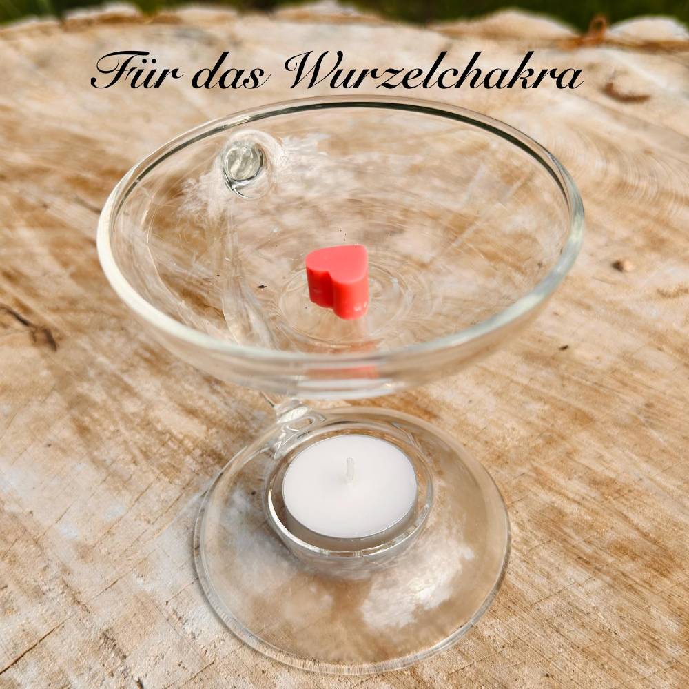 Glas Duftlampe mit Chakra Duftwachs – Sojawachs Aromalampe für Meditation & Balance