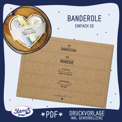 Druckvorlage Banderole "Einfach so" als PDF zum Download für Geschenke oder Mitbringsel inkl. Gewerbelizenz