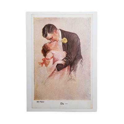 Vintage Postkarte Bill Fisher "Du-" – Glückwunschkarte, Fotokarte, Distelhäuserbrauerei, unbeschrieben, verliebter Kuss