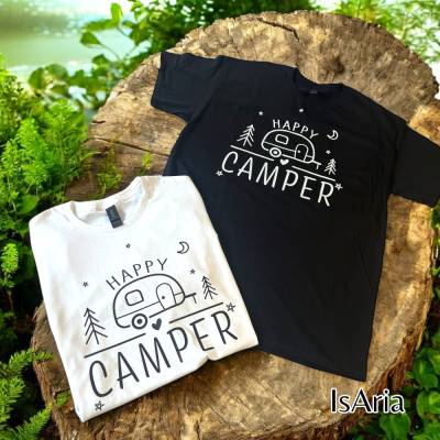 Happy Camper T-Shirt, Wohnwagen, Camping Zubehör, Campingplatz