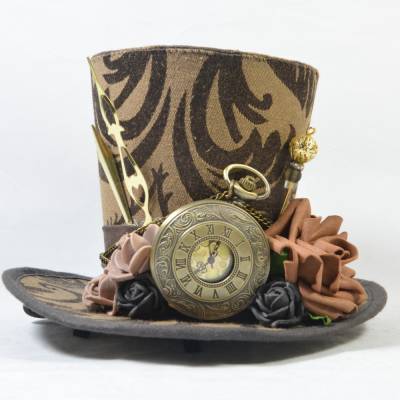 Mini-Hütchen - Steampunk Fascinator Taschenuhr Zeiger Zahnräder Rosen