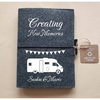 Personalisierter Filzumschlag Camping DIN A5 mit Campingmotiv "CNM" |  Geschenk für Camper | Wohnwagen | Wohnwagen