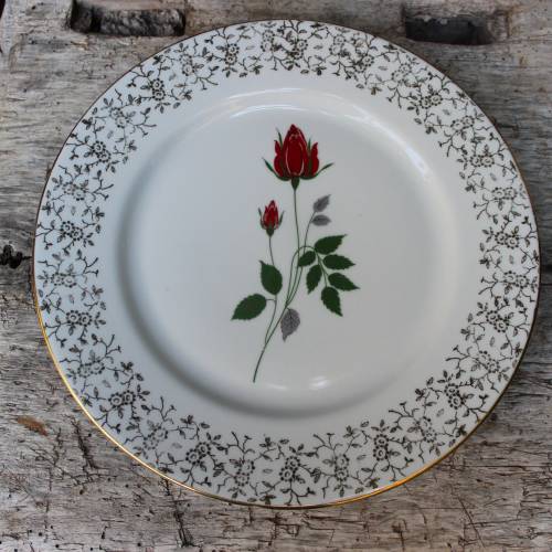 Vintage Servierteller Kuchenteller Rosen Golddekor Bavaria Porzellan 50er 60er Jahre 