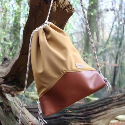 Softshell Turnbeutel mit Kunstleder
