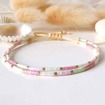 2-reihiges Armband aus Miyuki Perlen in Pastellfarben, kleine Geschenke für Frauen Freundin, im Geschenktütchen