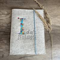 Zeugnismappe ALPHABET / Farbauswahl / Wollfilz bestickt / Zeugnishülle Schutzumschlag personalisierbar