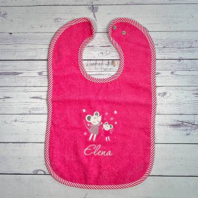 Baby Lätzchen mit süßen Mäusen und Namen bestickt I Lätzchen personalisiert I Baby Geschenk mit Namen I Spucktuch